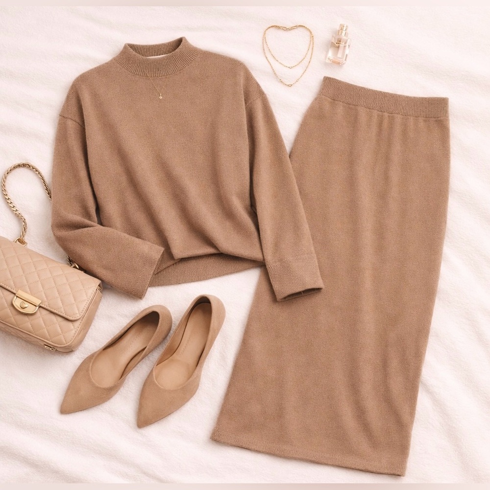 Old Navy Mock Neck Tunic Sweater and Cozy Knit Midi Skirt Set. NWOT.